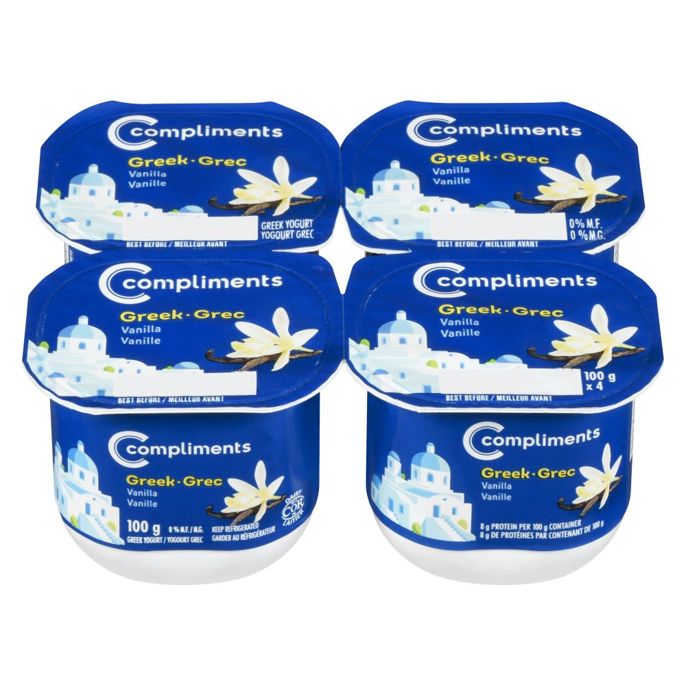 Compliments Vanilla Greek Yogurt 0% M.F. 4x100g