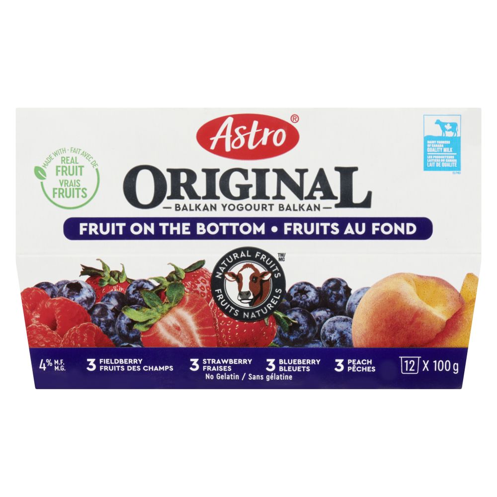 Astro Fieldberry, Strawberry, Blueberry, Peach Fruit On The Bottom Balkan Yogourt 4% M.F. 12x100g