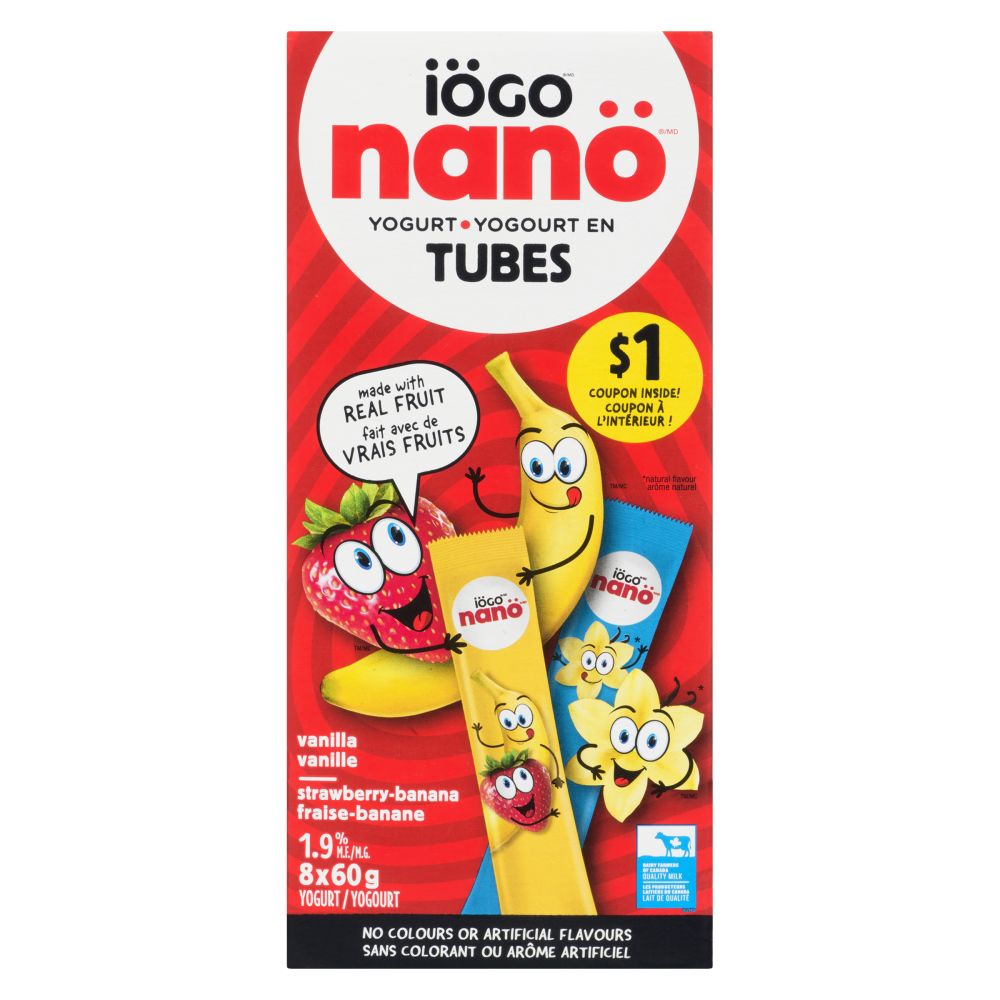 Iögo Vanilla Strawberry-Banana Yogurt Tubes 1.9% M.F. 8x60g