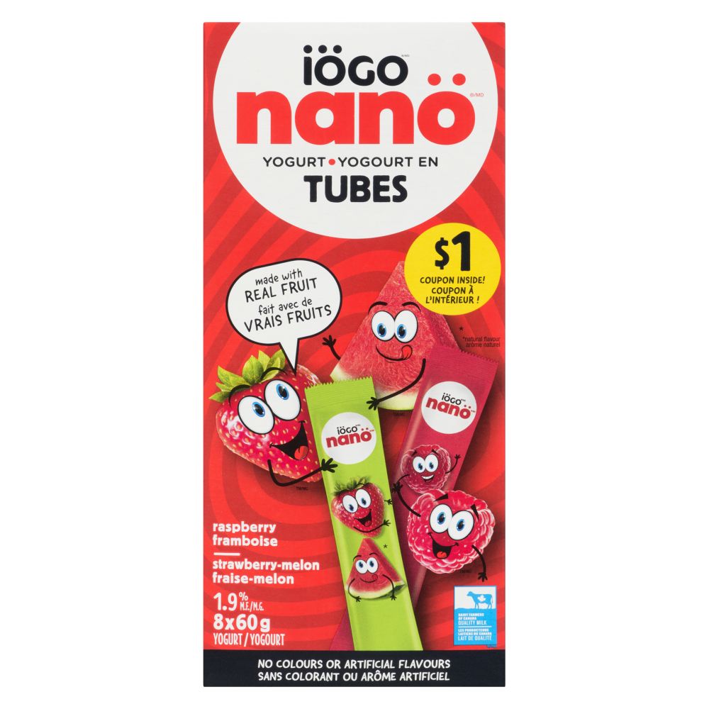 Iögo Raspberry Strawberry-Melon Yogurt Tubes 1.9% M.F. 8x60g