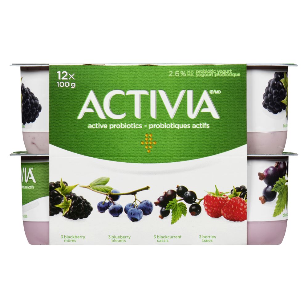 Activia Blackberry, Blueberry, Blackcurrant, Raspberry-Blackberry Probiotic Yogurt 12x100g