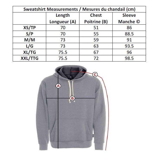 Hoodie Sweatshirt Size Chart