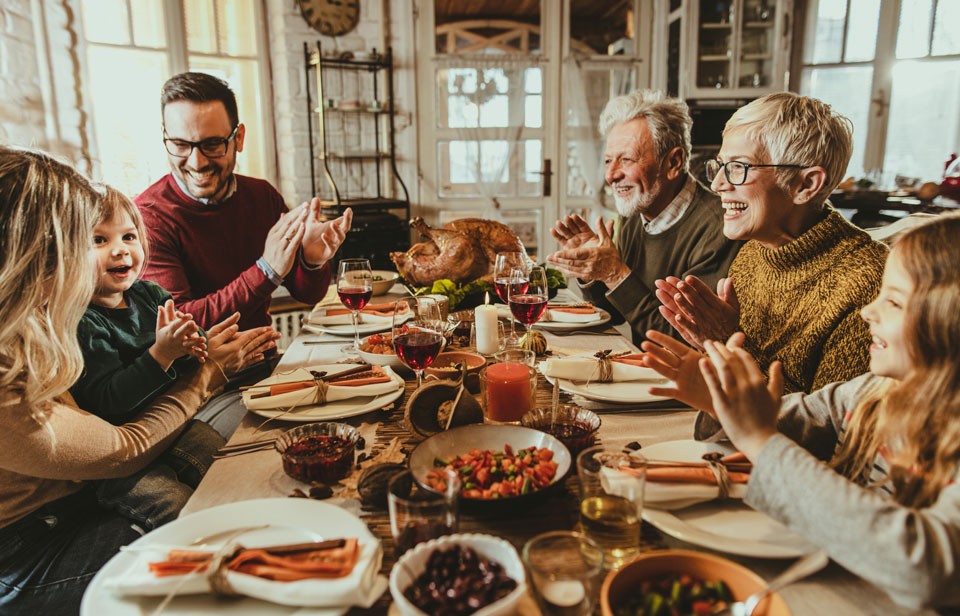 A family enjoys a holiday meal together