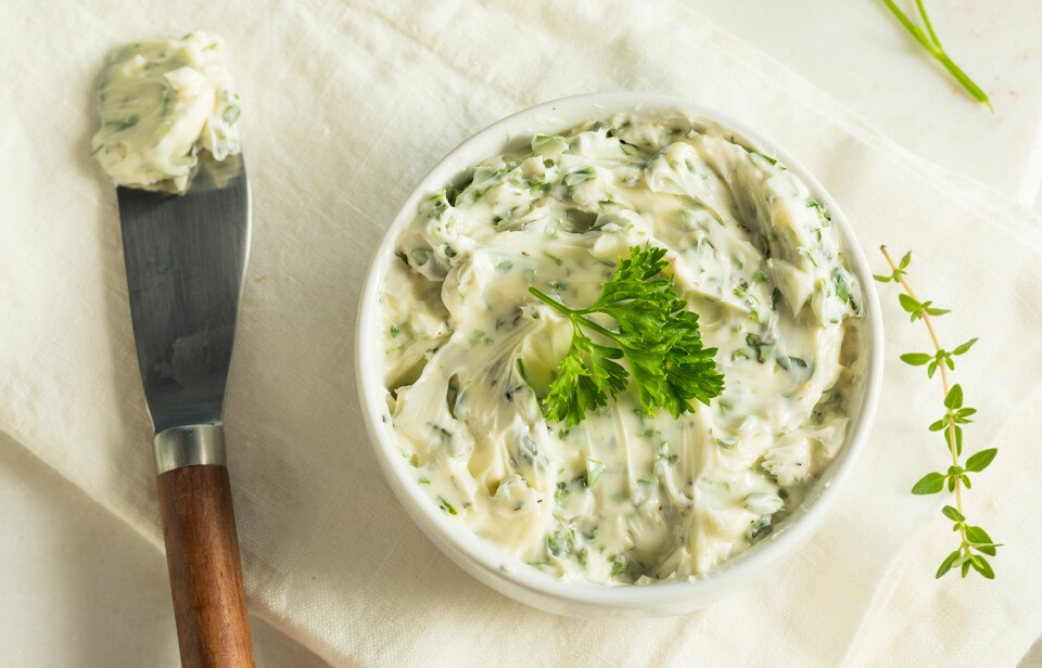 homemade flavoured butter with herbs 